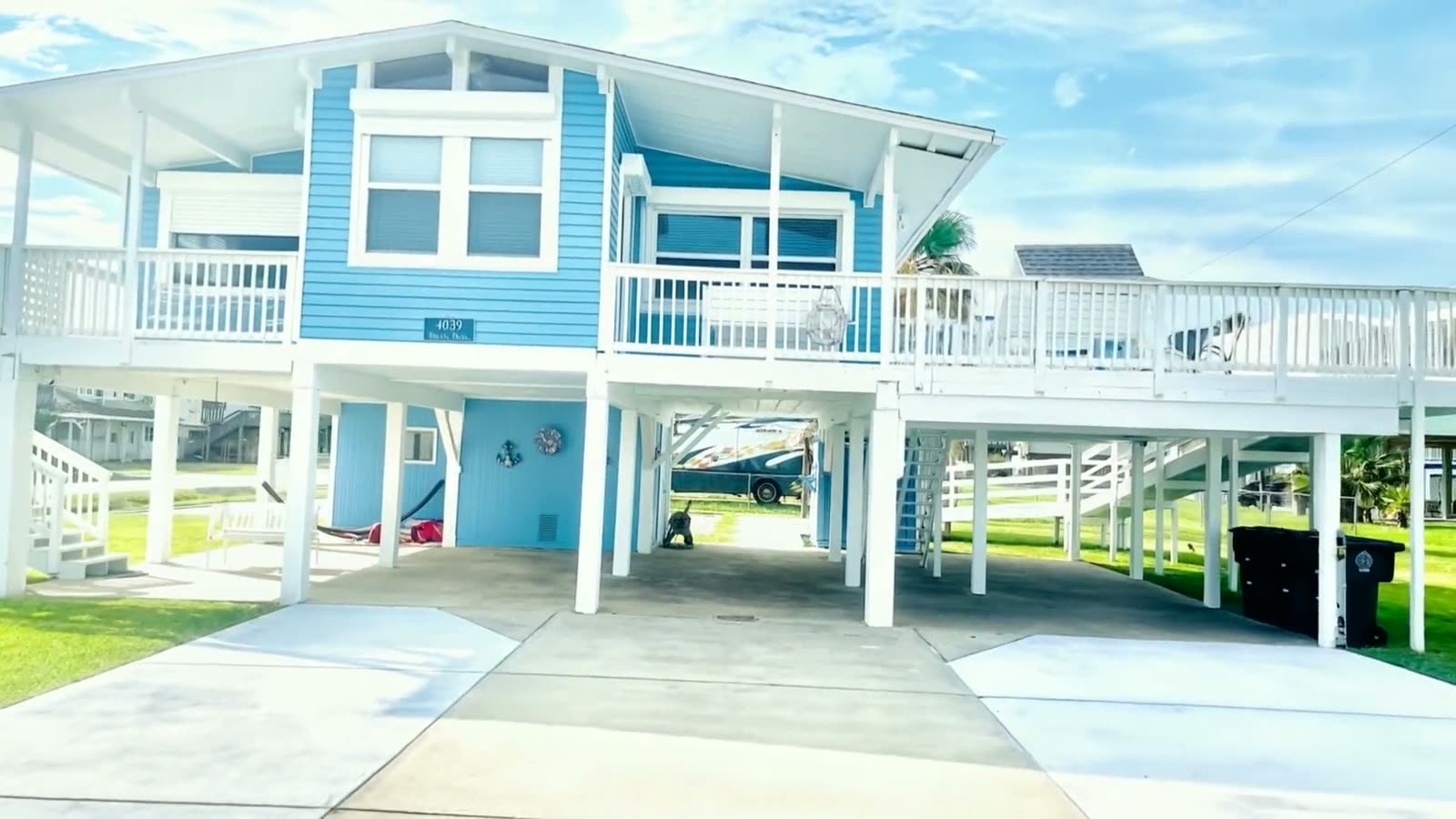 Sea Isle Paradise, a blue stilt beach house in Galveston